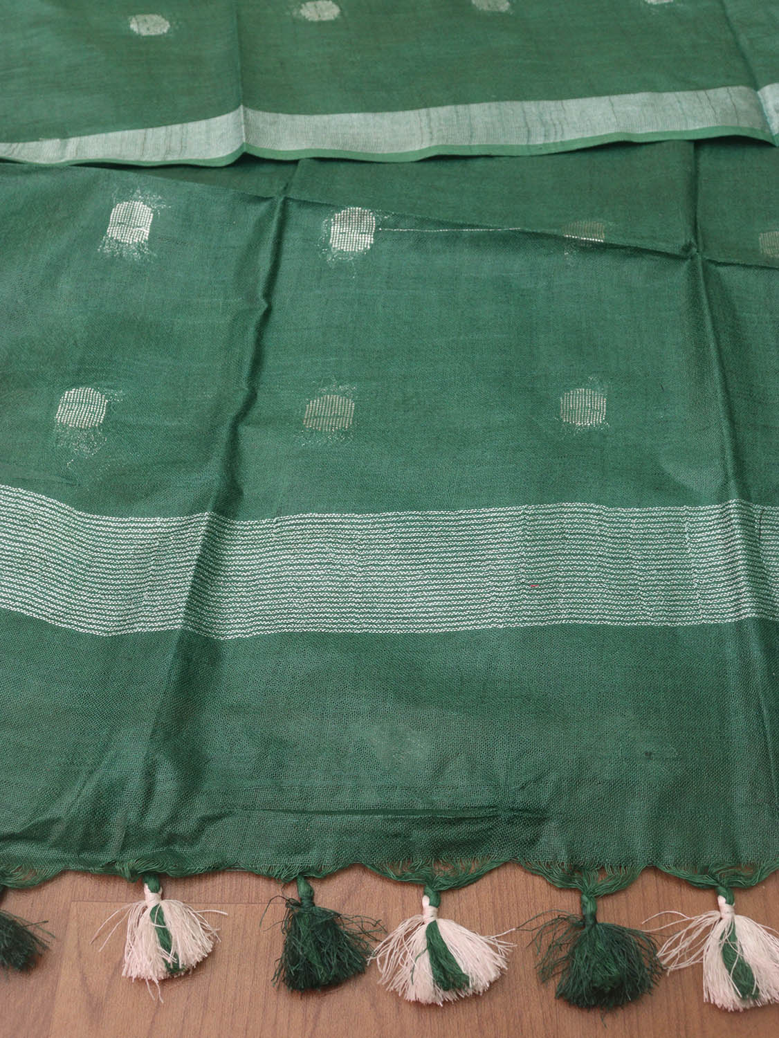Green Bhagalpur Handloom Linen Cotton Dupatta - Luxurion World