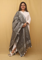 Grey Bhagalpur Handloom Linen Cotton Dupatta - Luxurion World