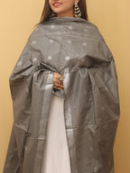 Grey Bhagalpur Handloom Linen Cotton Dupatta - Luxurion World