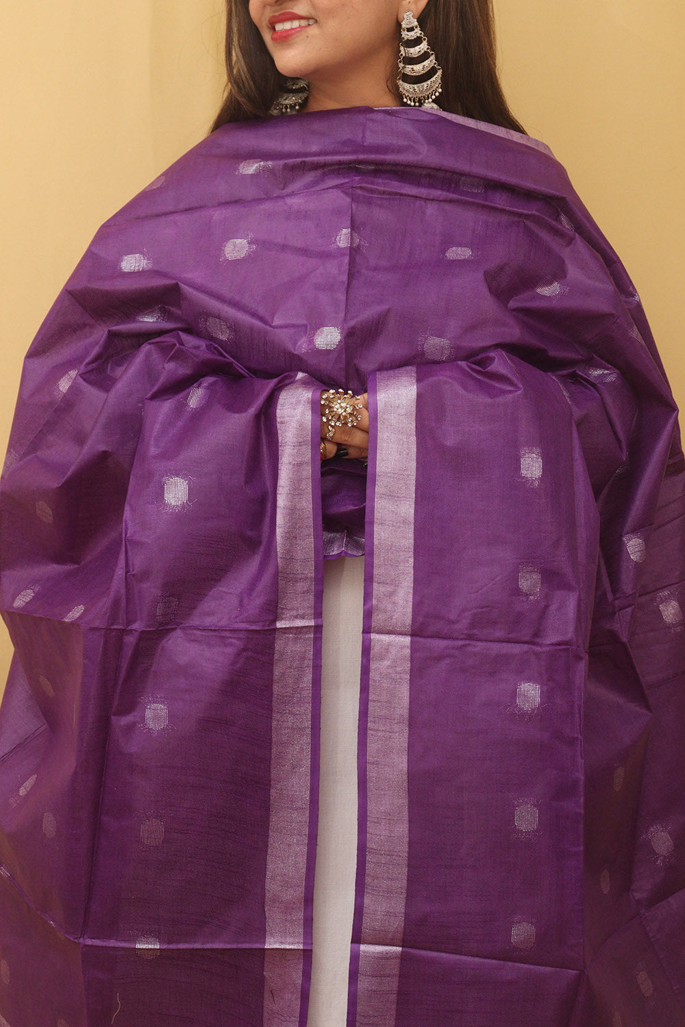 Purple Bhagalpur Handloom Linen Cotton Dupatta - Luxurion World