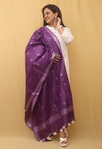 Purple Bhagalpur Handloom Linen Cotton Dupatta - Luxurion World
