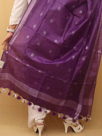 Purple Bhagalpur Handloom Linen Cotton Dupatta - Luxurion World