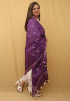 Purple Bhagalpur Handloom Linen Cotton Dupatta - Luxurion World