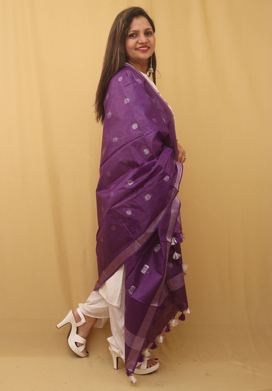 Purple Bhagalpur Handloom Linen Cotton Dupatta - Luxurion World