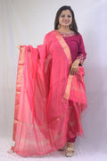 Stylish Pink Maheshwari Handloom Silk Cotton Dupatta - Perfect Accessory! - Luxurion World