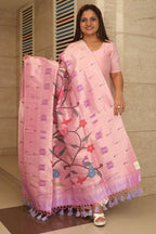Pink Paithani Handloom Pure Silk Brocade Muniya Border Dupatta - Luxurion World
