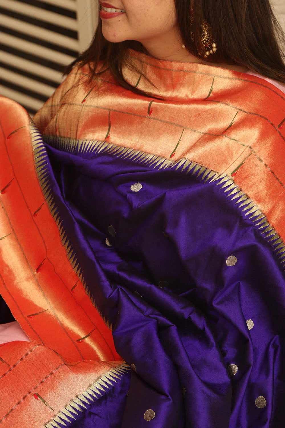 Blue Paithani Handloom Pure Silk Muniya Border Bird Design Dupatta - Luxurion World