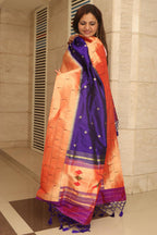Blue Paithani Handloom Pure Silk Muniya Border Bird Design Dupatta - Luxurion World