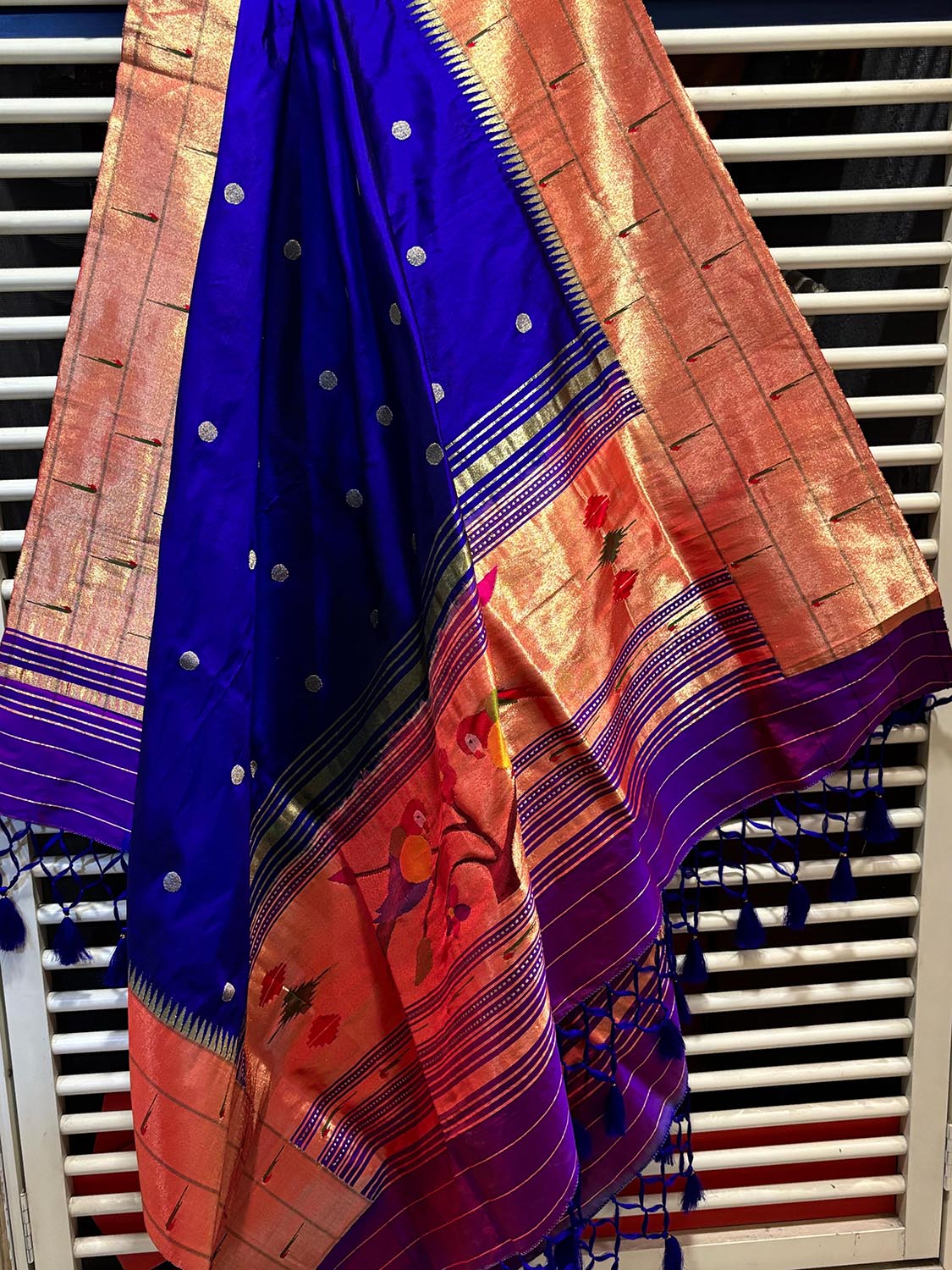 Blue Paithani Handloom Pure Silk Muniya Border Bird Design Dupatta - Luxurion World