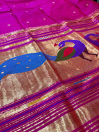 Pink Paithani Handloom Pure Silk Peacock Design Muniya Border Dupatta - Luxurion World- Crafted Heirlooms