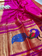 Pink Paithani Handloom Pure Silk Peacock Design Muniya Border Dupatta - Luxurion World- Crafted Heirlooms