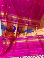 Pink Paithani Handloom Pure Silk Peacock Design Muniya Border Dupatta - Luxurion World- Crafted Heirlooms