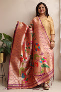 Elegant Purple Paithani Silk Flower & Peacock Design Dupatta - Luxurion World
