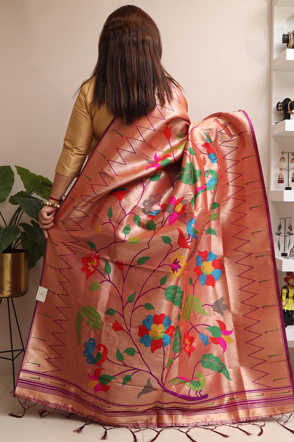 Elegant Purple Paithani Silk Flower & Peacock Design Dupatta - Luxurion World
