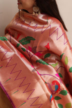 Elegant Purple Paithani Silk Flower & Peacock Design Dupatta - Luxurion World