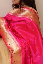 Elegant Pink Paithani Silk Flower & Peacock Design Dupatta - Luxurion World