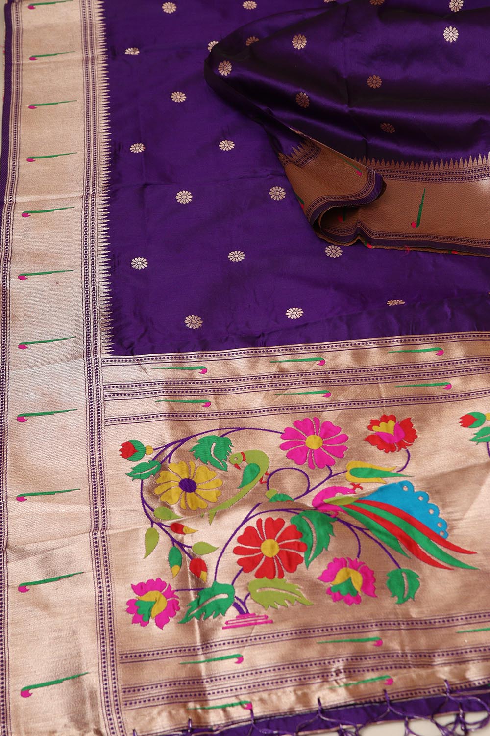 Elegant Purple Paithani Silk Flower & Peacock Design Dupatta - Luxurion World