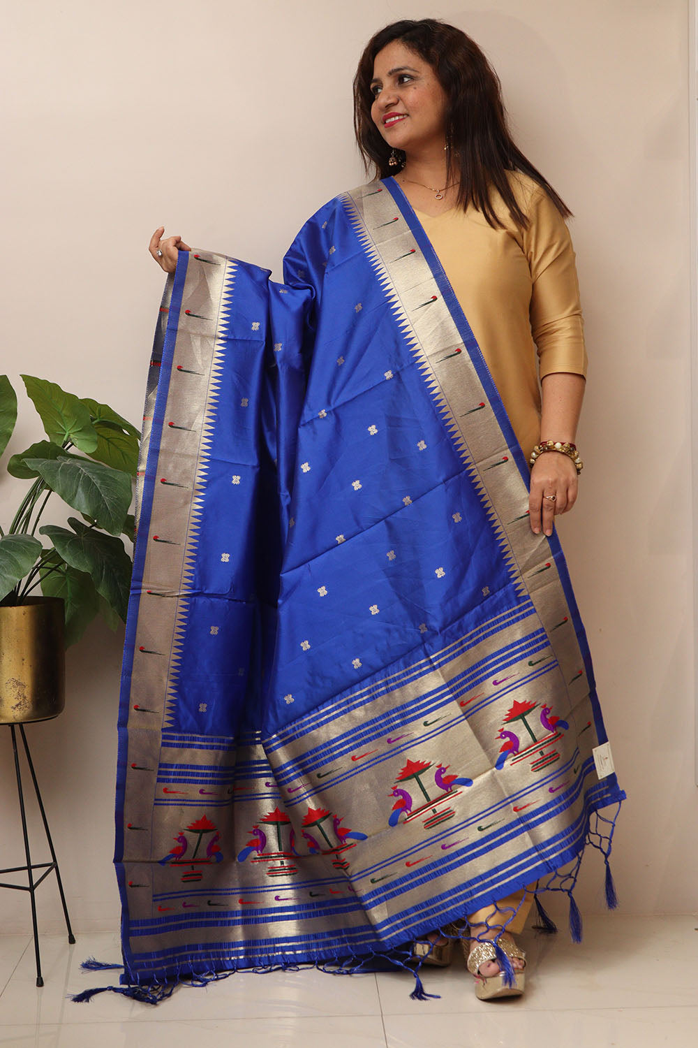 Elegant Blue Paithani Silk Peacock Design Dupatta - Luxurion World