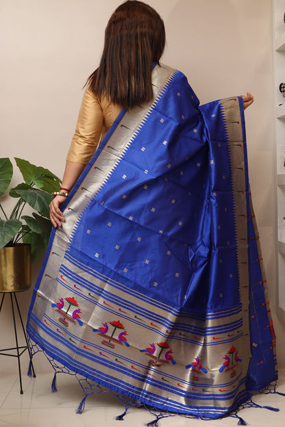 Elegant Blue Paithani Silk Peacock Design Dupatta - Luxurion World
