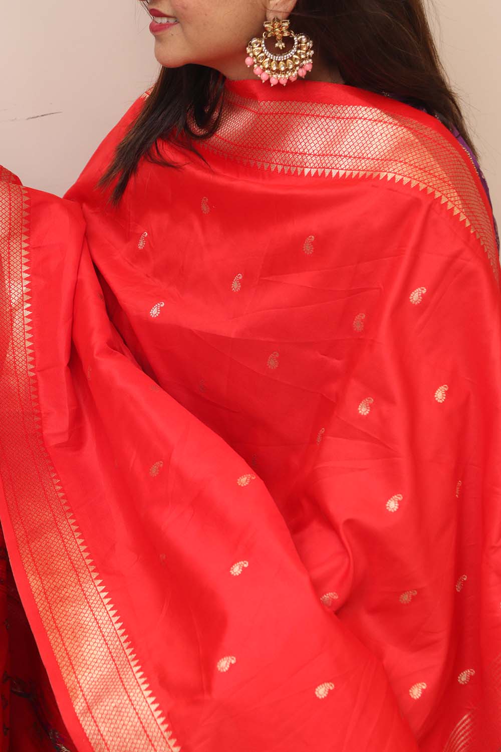 Elegant Red Paithani Silk Peacock Design Dupatta - Luxurion World
