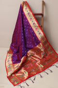 Elegant Purple Paithani Silk Flower Design Dupatta - Luxurion World