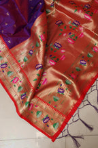 Elegant Purple Paithani Silk Flower Design Dupatta - Luxurion World