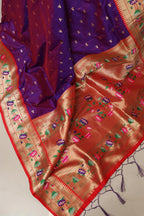 Elegant Purple Paithani Silk Flower Design Dupatta - Luxurion World