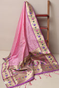 Pink Paithani Silk Flower Design Dupatta - Luxurion World