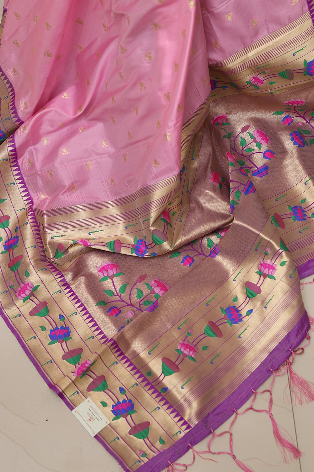 Pink Paithani Silk Flower Design Dupatta - Luxurion World