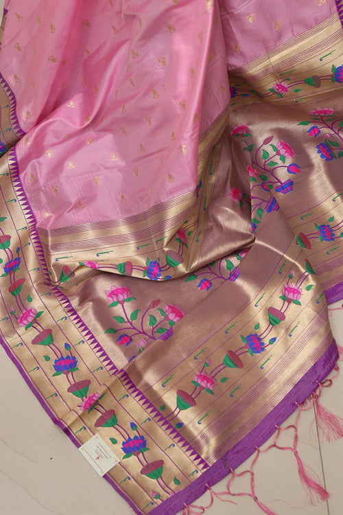 Pink Paithani Silk Flower Design Dupatta - Luxurion World
