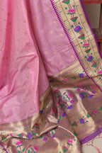 Pink Paithani Silk Flower Design Dupatta - Luxurion World