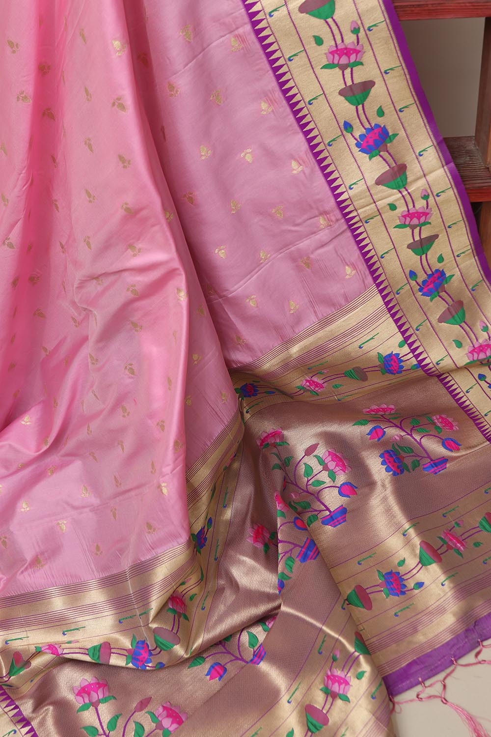 Pink Paithani Silk Flower Design Dupatta - Luxurion World