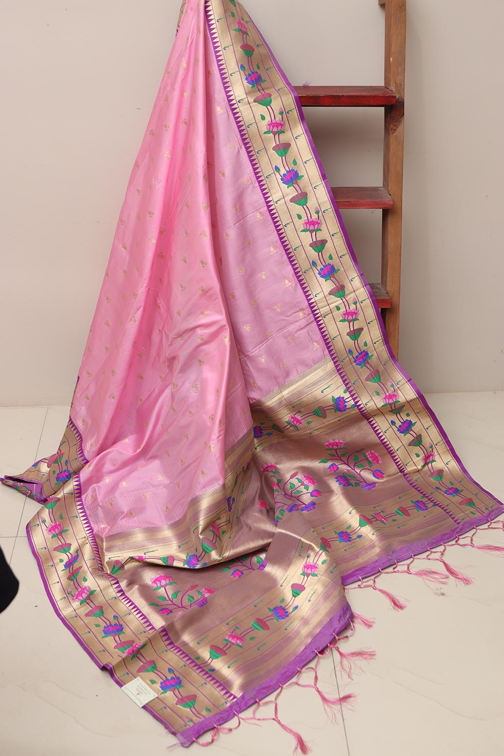Pink Paithani Silk Flower Design Dupatta - Luxurion World