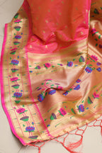 Beautiful Pink Paithani Silk Flower Design Dupatta - Luxurion World