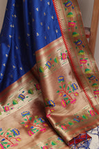 Elegant Blue Paithani Silk Flower Design Dupatta - Luxurion World