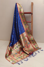 Elegant Blue Paithani Silk Flower Design Dupatta - Luxurion World