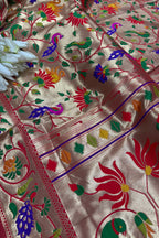 Red Paithani Brocade Silk Flower & Peacock Design Dupatta - Luxurion World