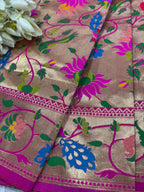 Pink Paithani Brocade Silk Flower & Peacock Design Dupatta - Luxurion World