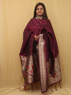 Elegant Maroon Paithani Silk Bird & Floral Design Dupatta - Luxurion World