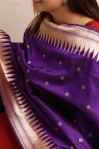 Purple Paithani Silk Parrot And Floral Design Dupatta - Luxurion World