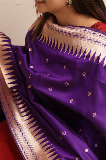 Purple Paithani Silk Parrot And Floral Design Dupatta - Luxurion World