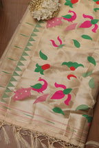 Exquisite Off White Paithani Silk Dupatta with Peacock Design - Luxurion World