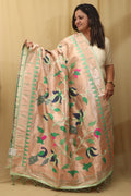 Green Paithani Silk Peacock Floral Dupatta - Luxurion World