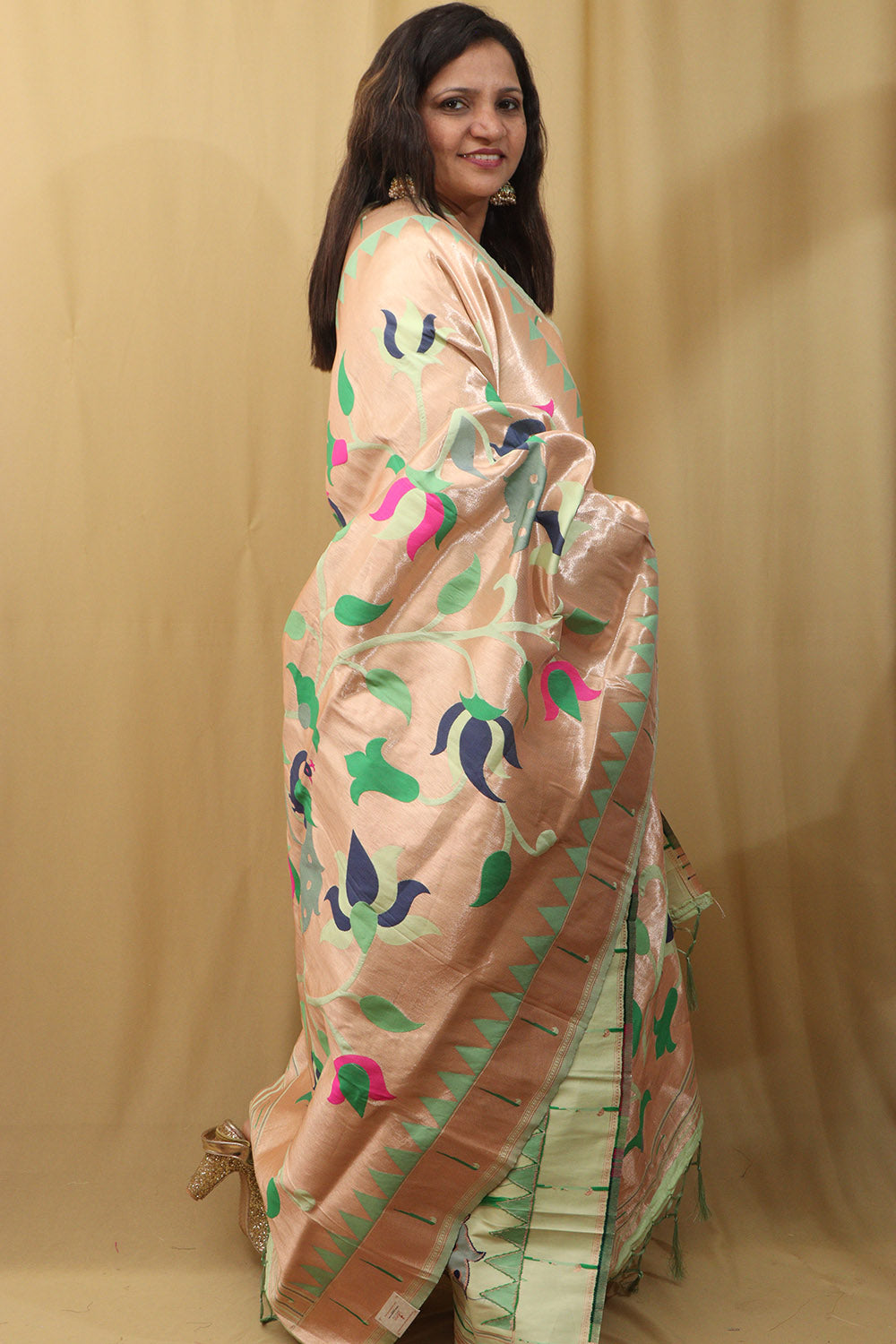 Green Paithani Silk Peacock Floral Dupatta - Luxurion World