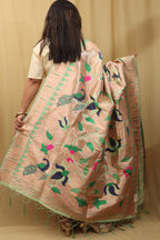 Green Paithani Silk Peacock Floral Dupatta - Luxurion World