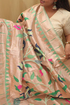 Green Paithani Silk Peacock Floral Dupatta - Luxurion World