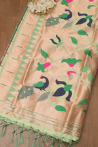 Green Paithani Silk Peacock Floral Dupatta - Luxurion World