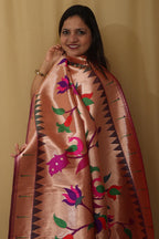 Exquisite Purple Paithani Silk Dupatta with Peacock & Floral Design - Luxurion World
