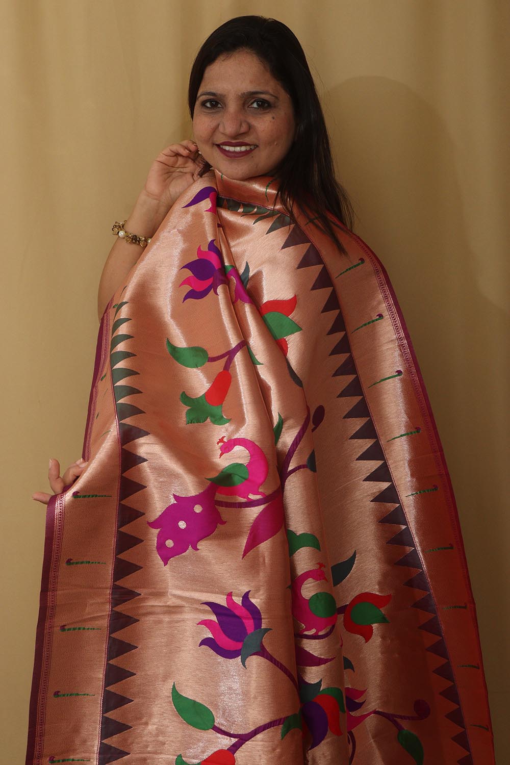 Exquisite Purple Paithani Silk Dupatta with Peacock & Floral Design - Luxurion World