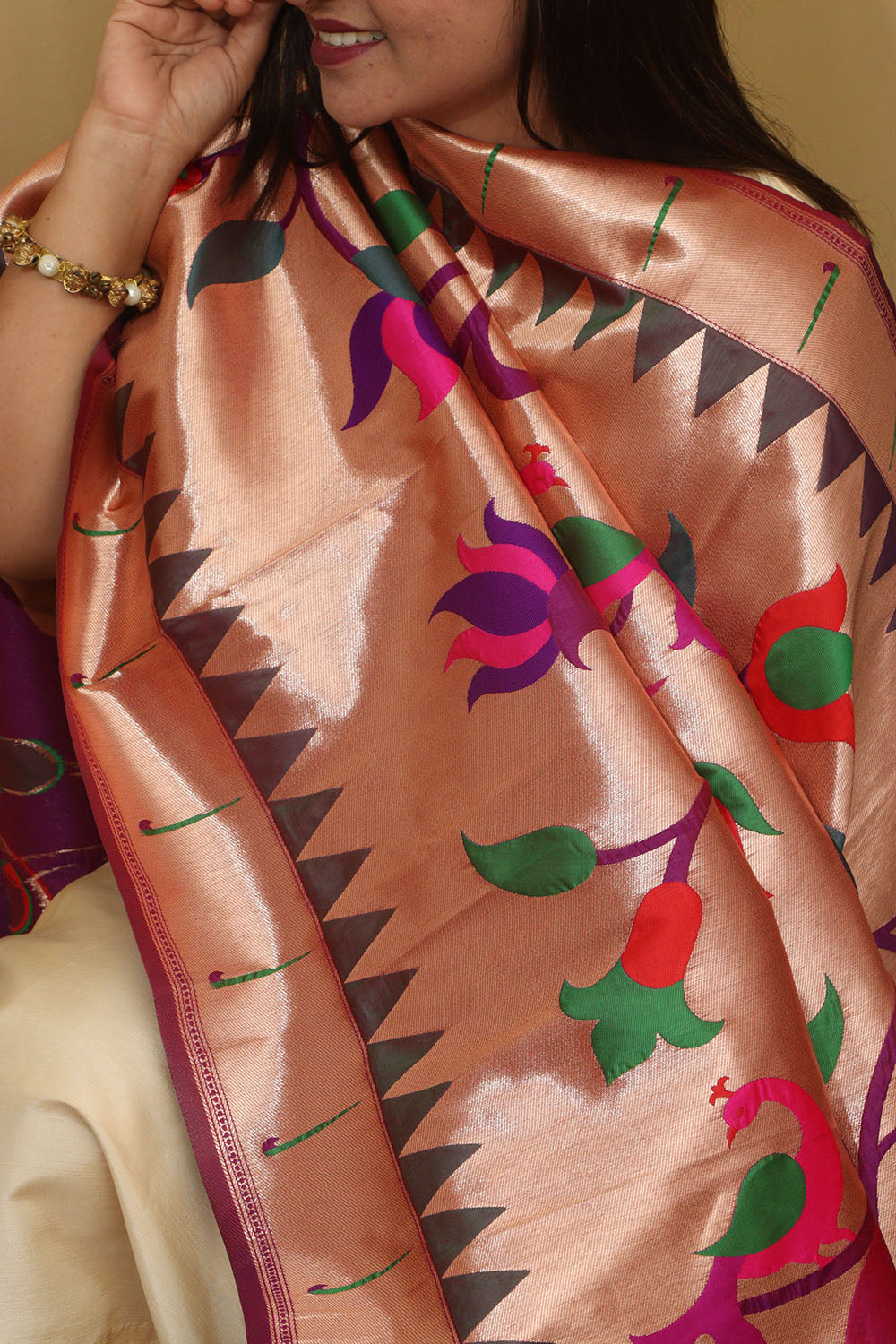 Exquisite Purple Paithani Silk Dupatta with Peacock & Floral Design - Luxurion World